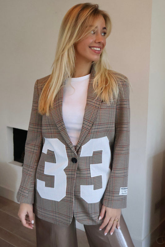 Paris Check Patch Single Breasted Blazer - Colourful Rebel - medium brown