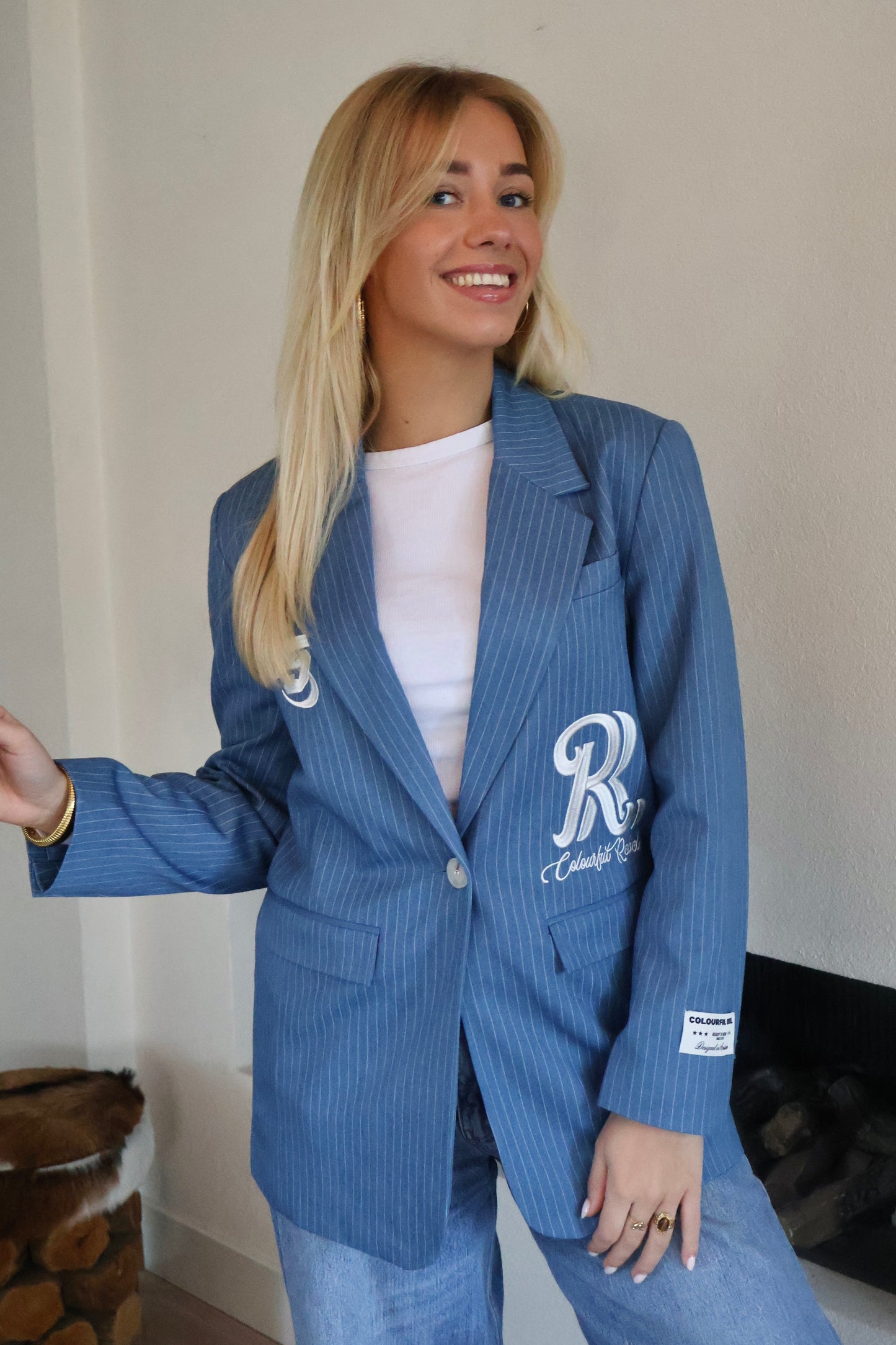 Jesra Pinstripe Melange blazer - Colourful Rebel - blauw