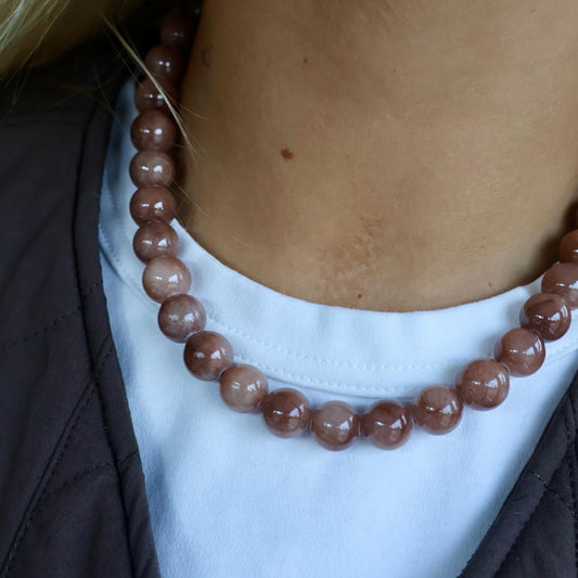 Kralenketting van natuursteen - beige/bruin