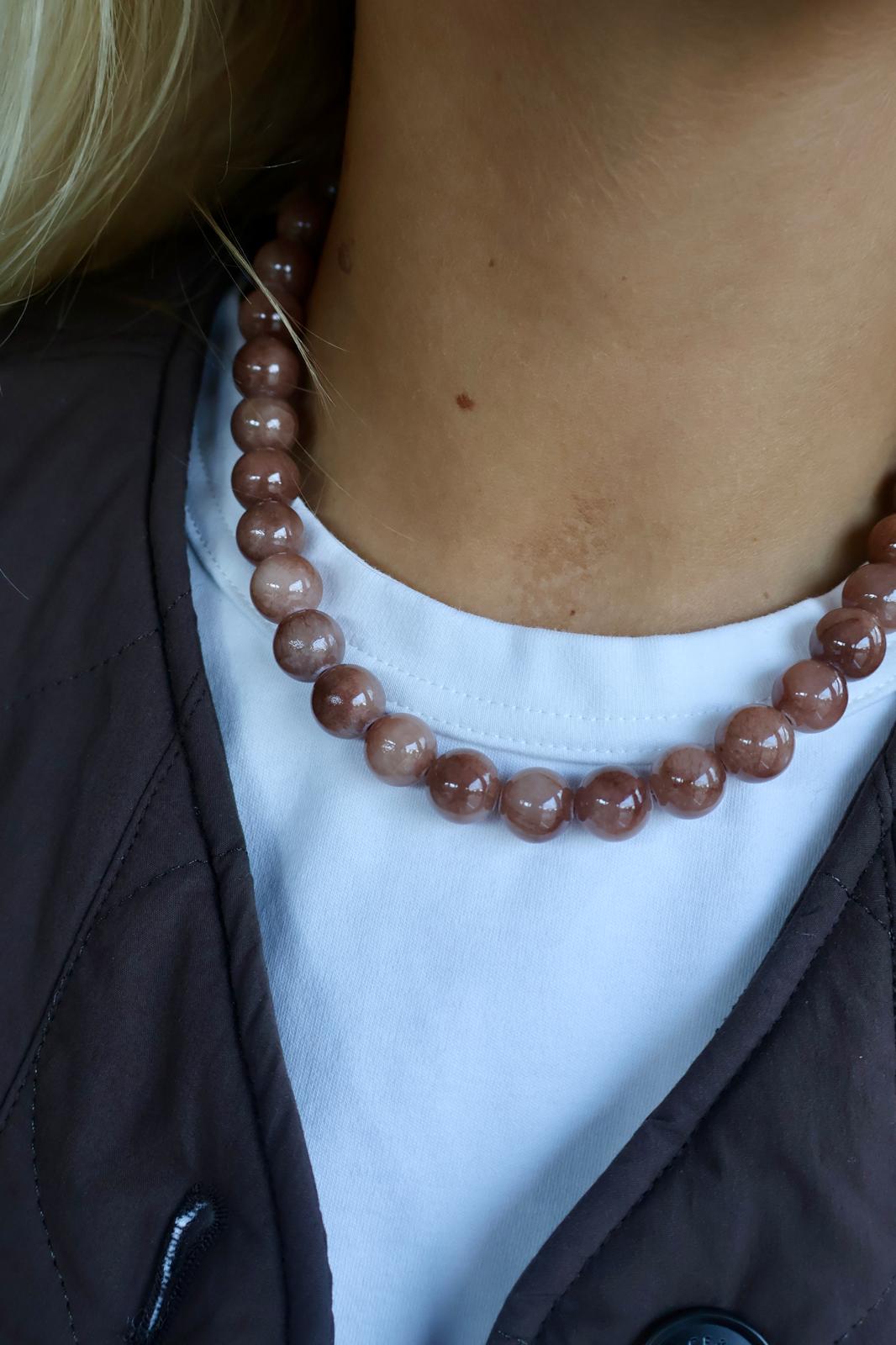 Kralenketting van natuursteen - beige/bruin