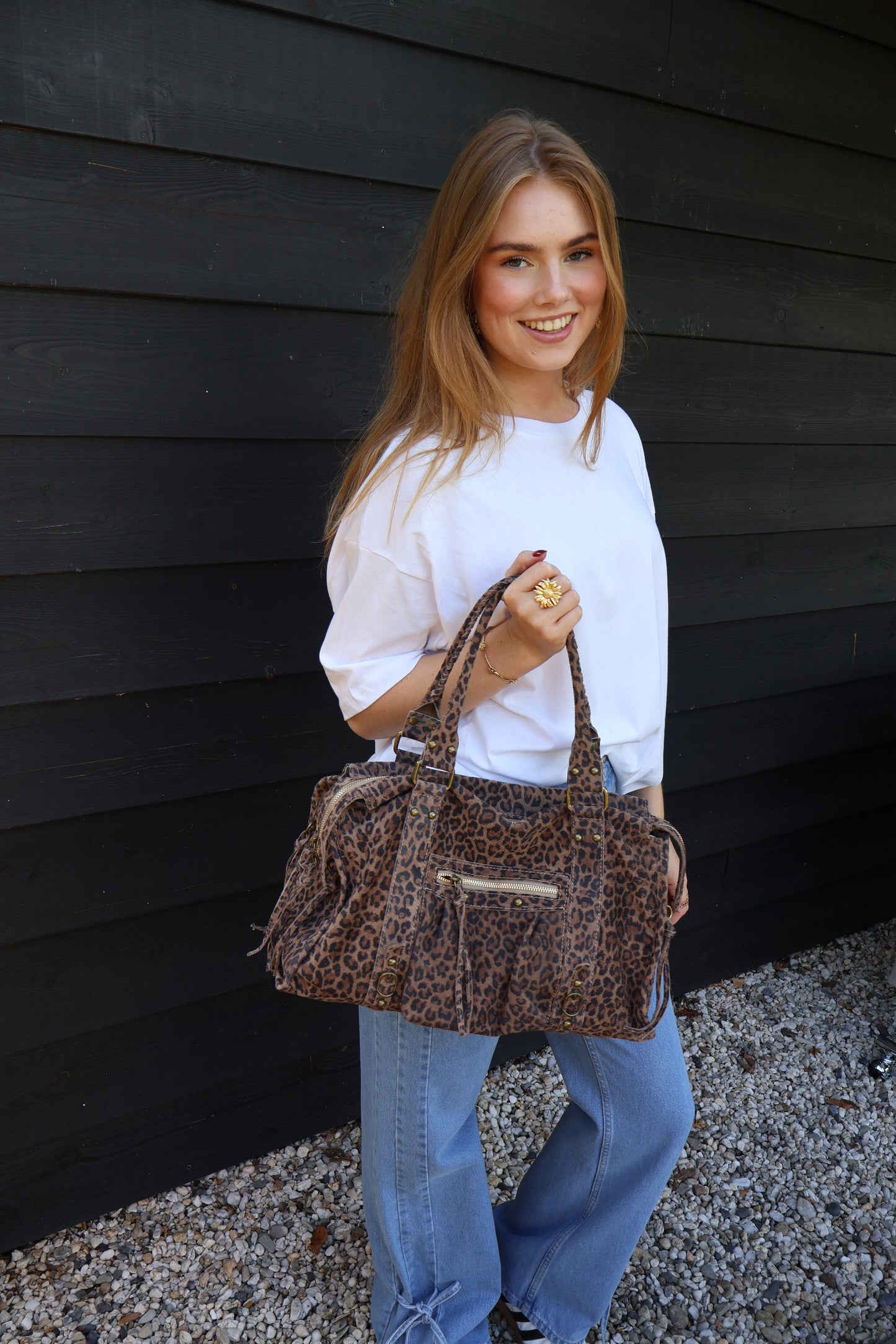 Suède Leopard Shoulder Bag