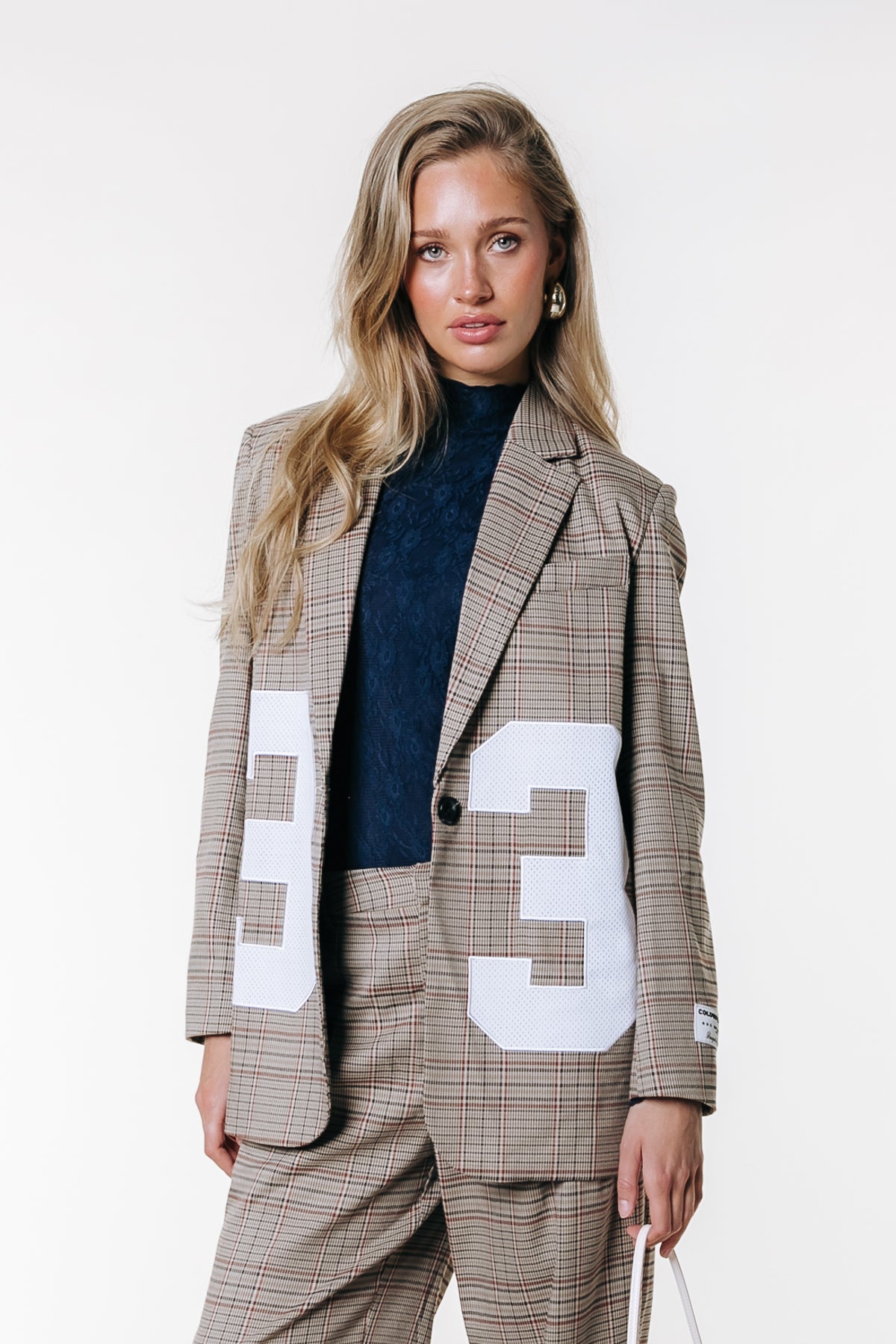 Paris Check Patch Single Breasted Blazer - Colourful Rebel - medium brown
