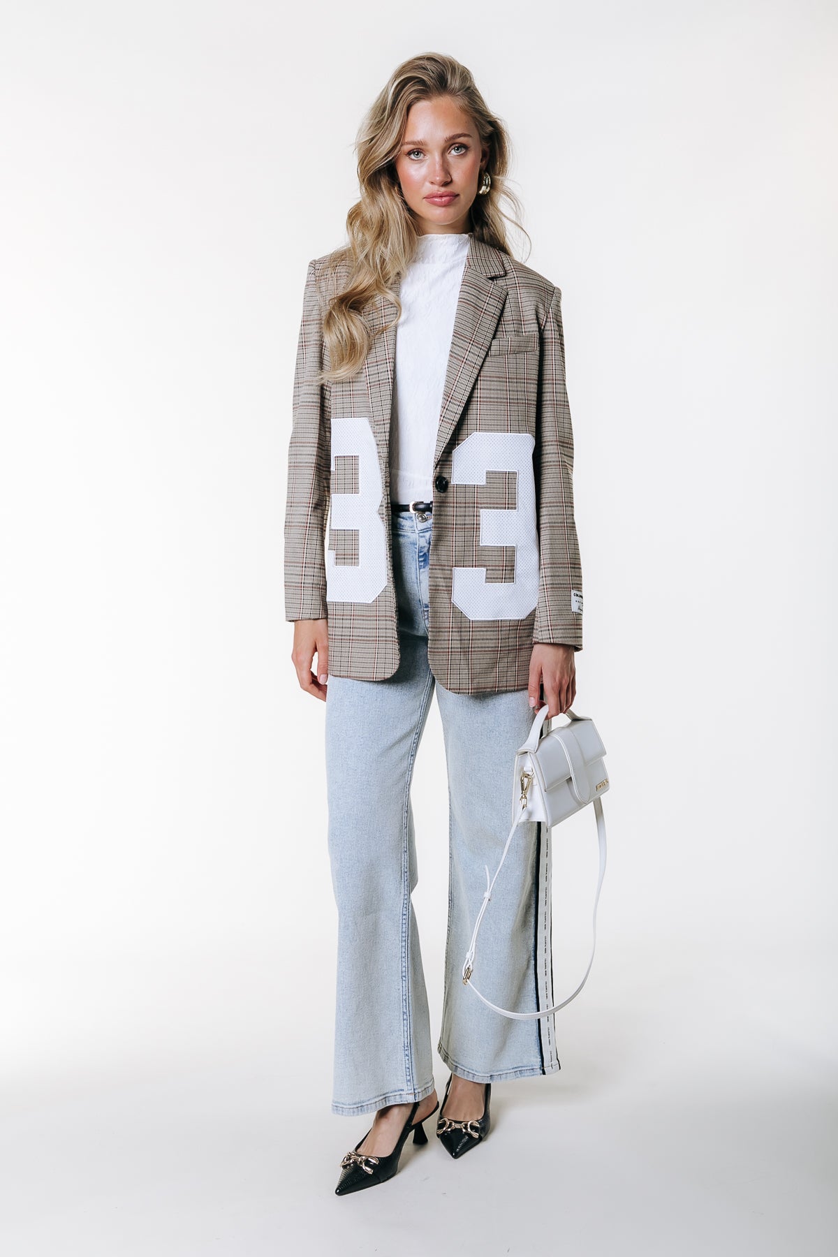 Paris Check Patch Single Breasted Blazer - Colourful Rebel - medium brown