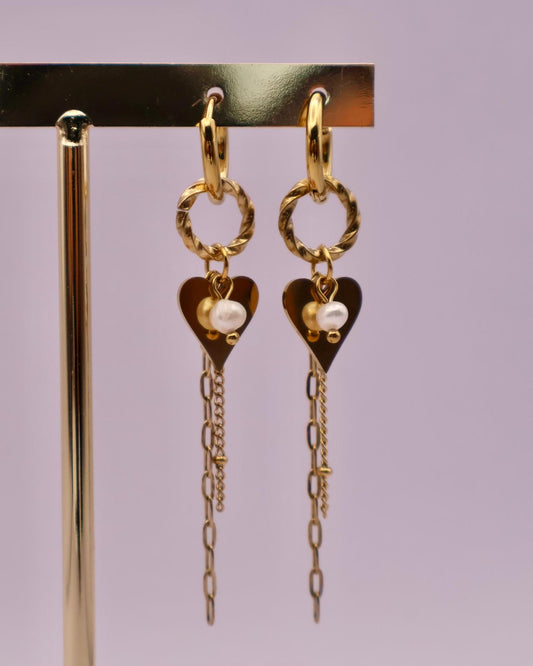 Creool Pearl Hearts - goud