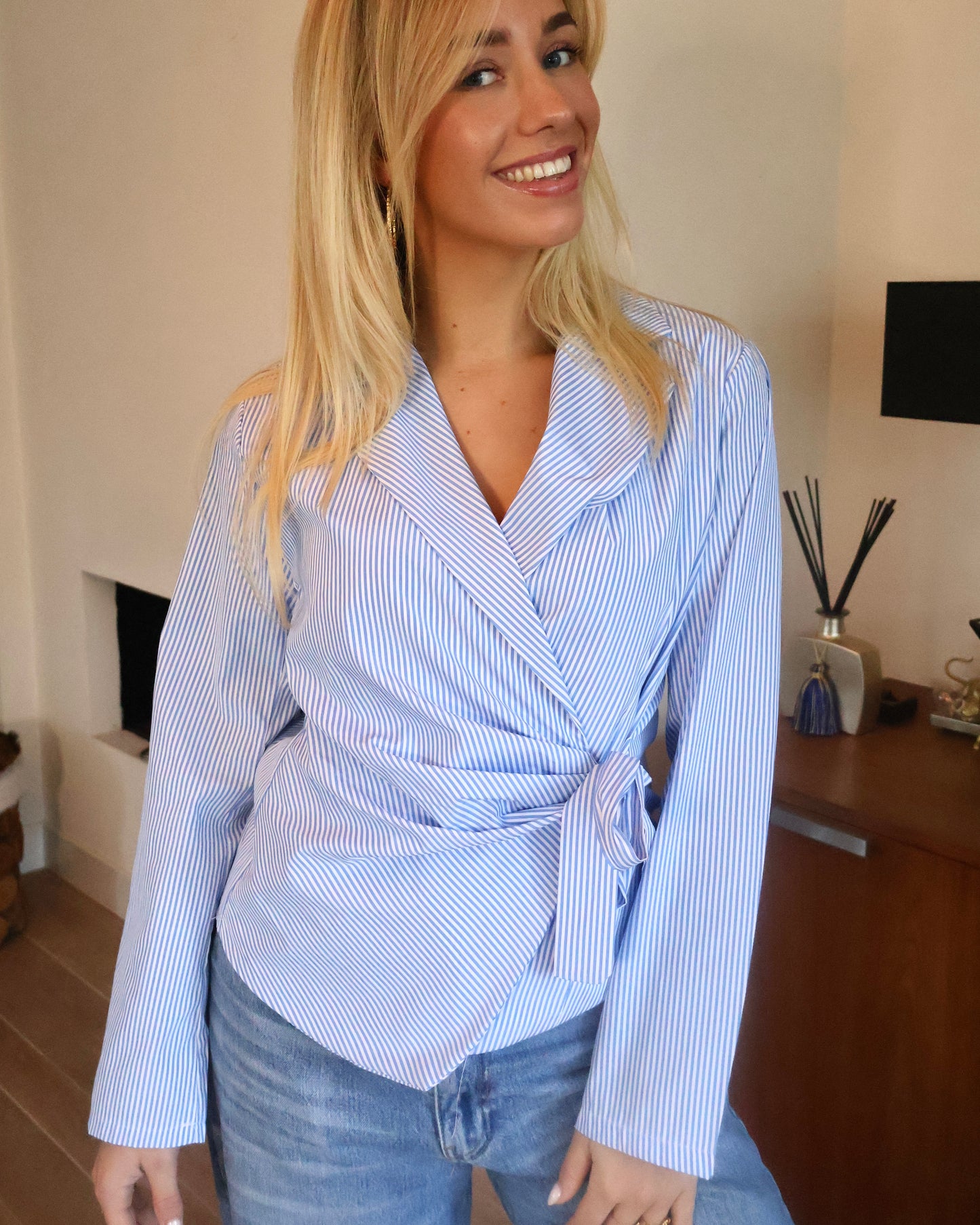Stripe Tie Blouse - Blue