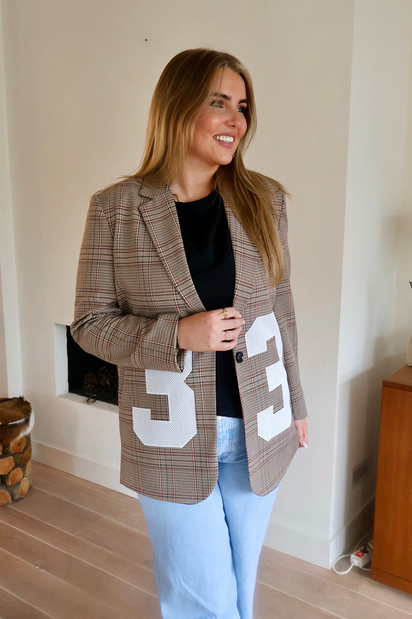 Paris Check Patch Single Breasted Blazer - Colourful Rebel - medium brown
