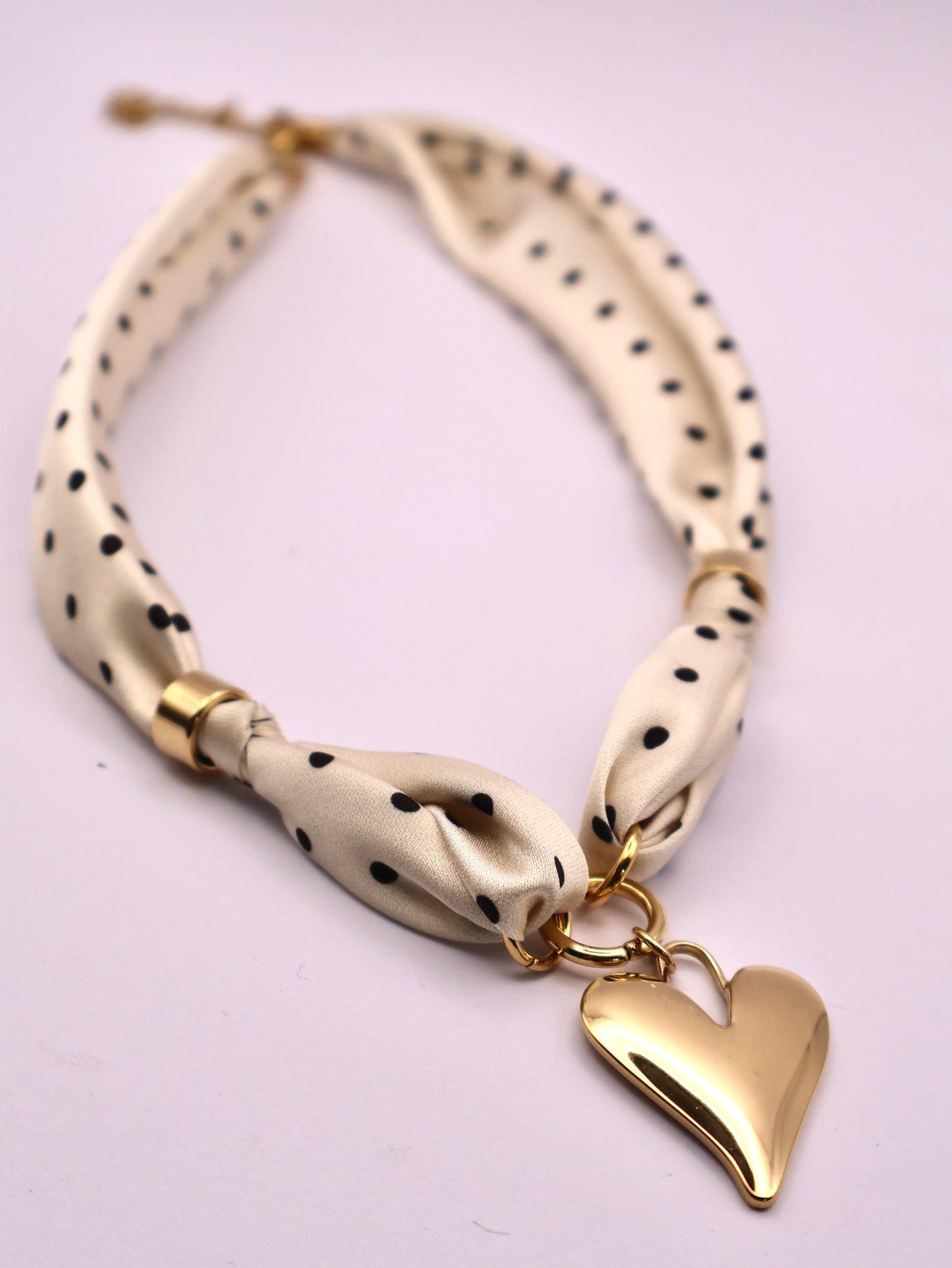 Sjaalketting hart & polka dots - zwart/wit
